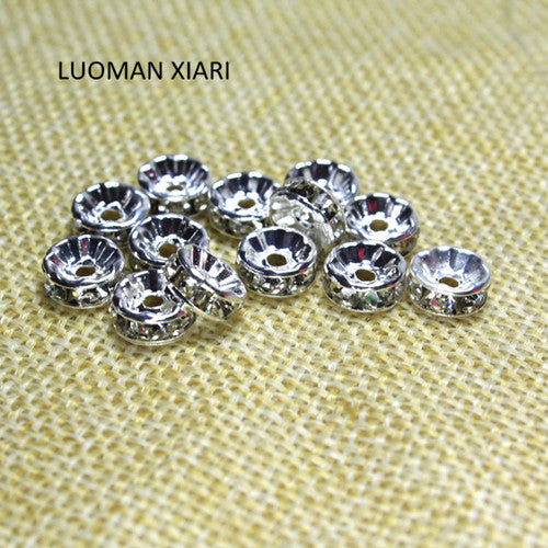 Wholesale 100 Pcs AAA+ 6 /8 mm Copper Wheels Spacers Beads Golden Silver AB Plated Rhinestone Beads For Jewelry Making DIY