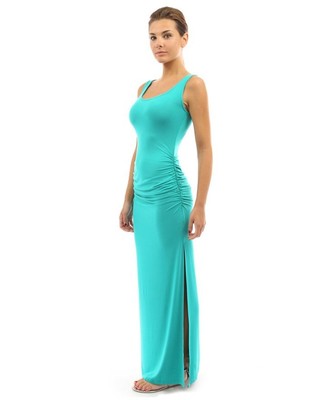 TissarLG Women Summer Long Classic Dress O-neck Slim pleated Casual sleeveless tank dress Solid Colors Package hip slit dress