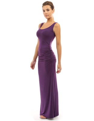 TissarLG Women Summer Long Classic Dress O-neck Slim pleated Casual sleeveless tank dress Solid Colors Package hip slit dress