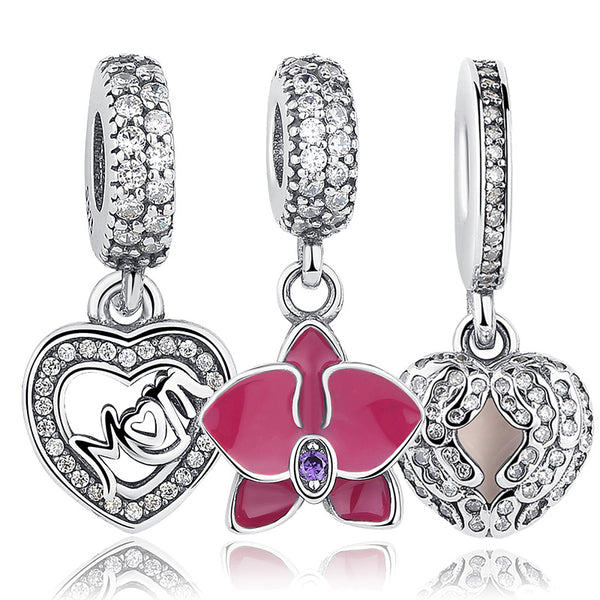 Original 925 Sterling Silver Radiant Orchid Snowflake MOM Daisy Pendant Beads Fit  Charm Bracelet Jewelry Accessories