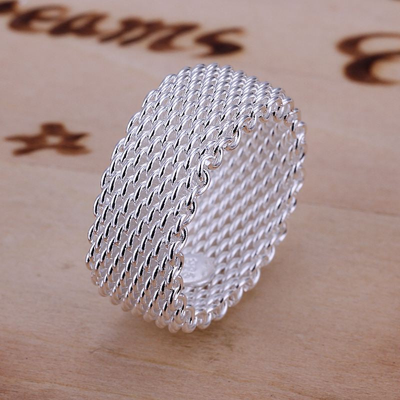 Free Shipping wholesale fashion jewelry Silver Ring Fine Fashion Net Ring Women&Men Gift Finger Rings