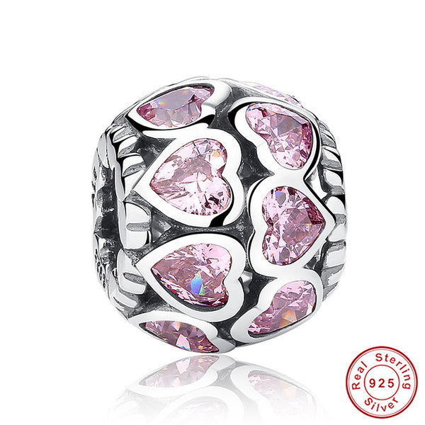 925 Sterling Silver Love All Around CZ Beads Fit Pandora Charm Silver 925 Bracelet Beads & Jewelry Making WEUS065