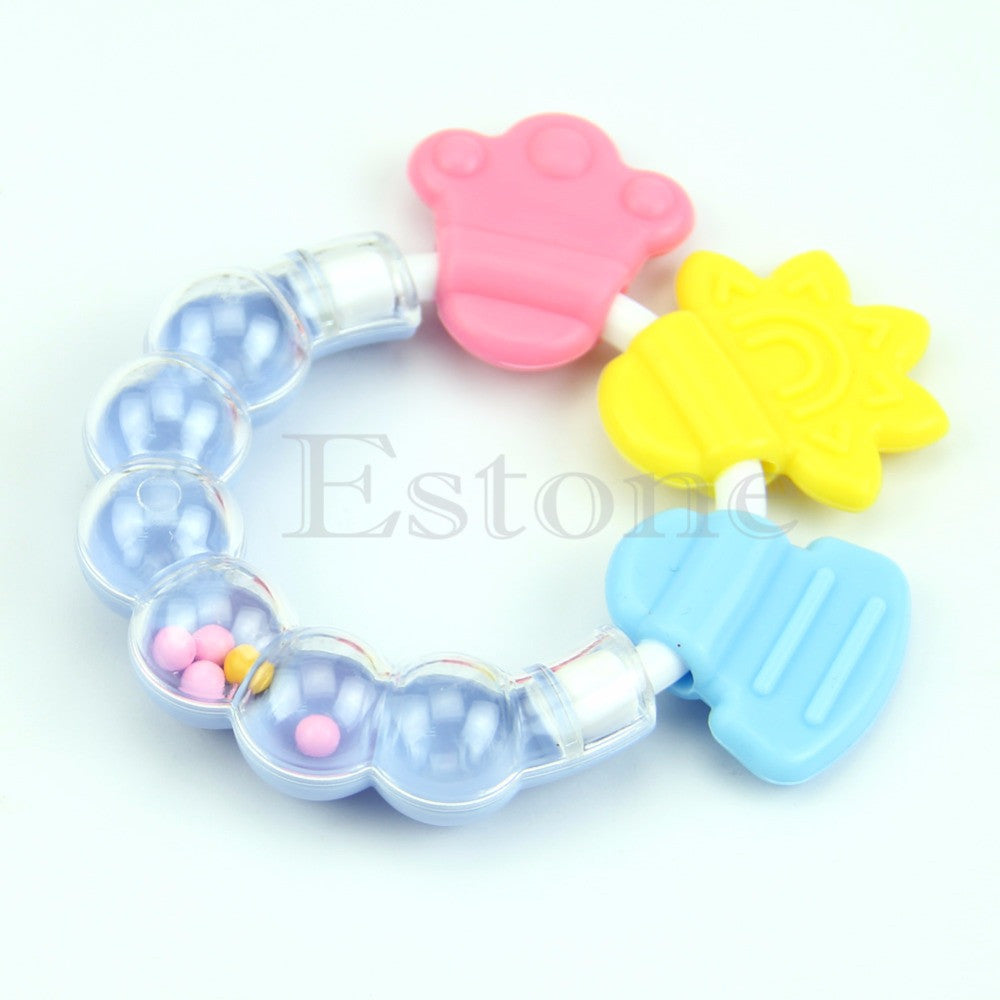 HBB Baby Kid Toddler Teether Chew Toy Molar Rod Silicone Handbell Jingle Design