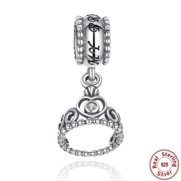 9 Style 925 Sterling Silver My Princess Clear CZ Pendant Dangling Tiara Charm Fit Pandora Charms Bracelet Jewelry Making WEUS014