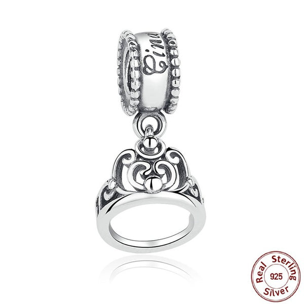 9 Style 925 Sterling Silver My Princess Clear CZ Pendant Dangling Tiara Charm Fit Pandora Charms Bracelet Jewelry Making WEUS014