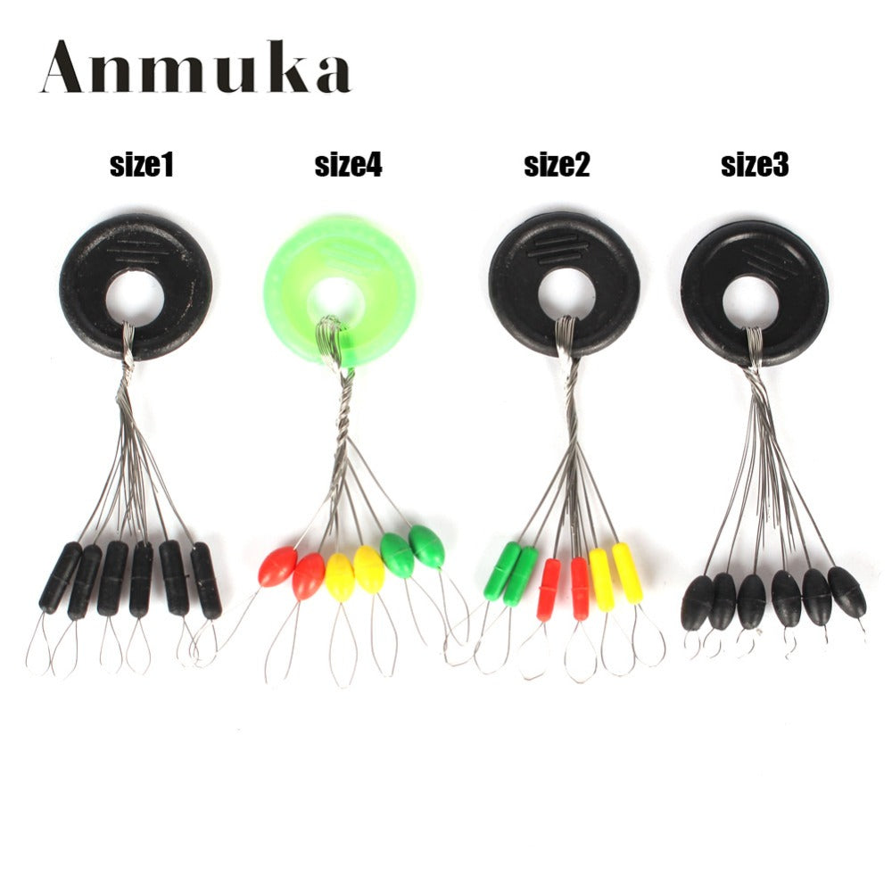 Anmuka 14sizes 10 Set (6 Beans in 1 Set) Black /Multi Rubber Oval Stopper Fishing Bobber Float Fishing Accessories
