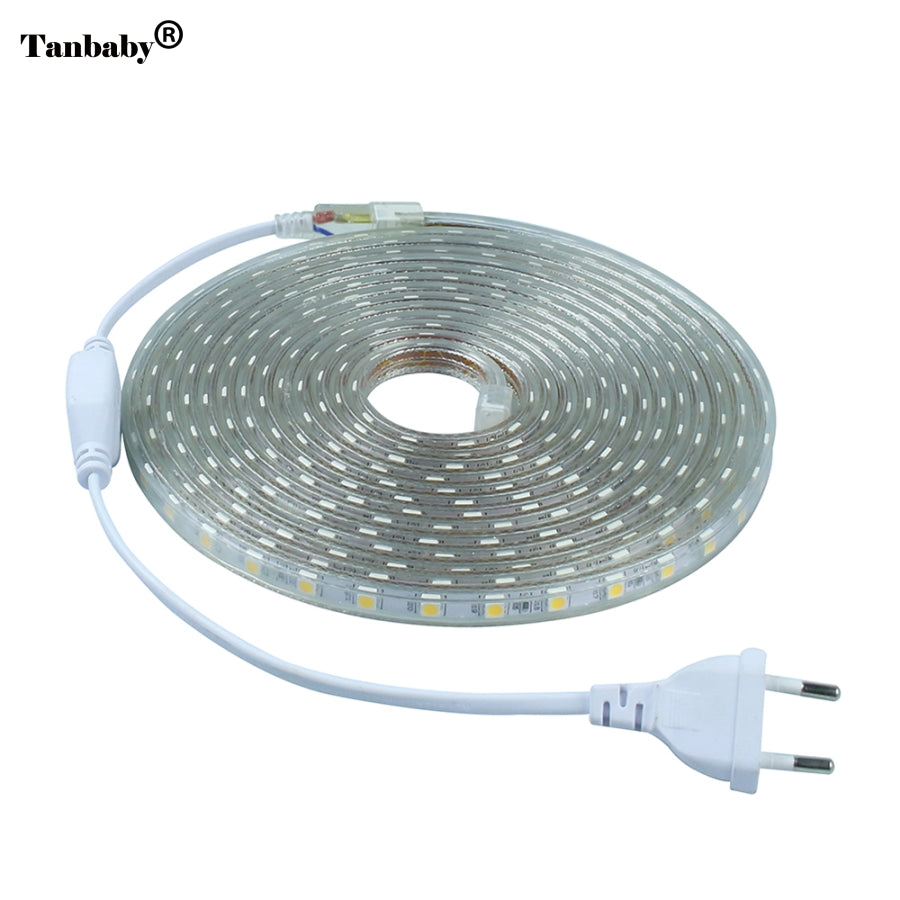 SMD 5050 AC 220V led strip flexible light 1M/2M/3M/4M/5M/6M/7M/8M/9M/10M/15M/20M +Power Plug,60leds/m Waterproof led light