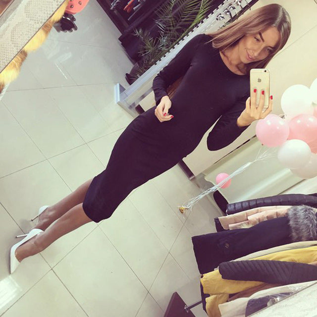 Slim Bodycon Bandage Dress Long Sleeve Knee Length Midi Dresses Autumn High Quality Women Dresses Bandage Vestidos Female Q0001
