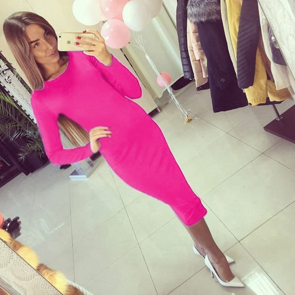 Slim Bodycon Bandage Dress Long Sleeve Knee Length Midi Dresses Autumn High Quality Women Dresses Bandage Vestidos Female Q0001