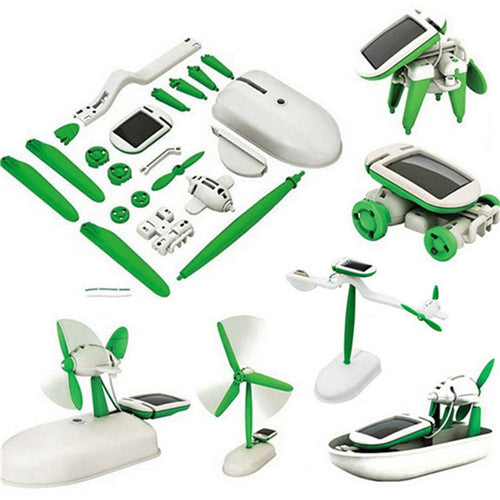 1 Set 6-in-1 DIY Educational Solar Kit Toy Boat Fan Car Robot Power Moving Dog Solar Toys Assembling Educational Toy