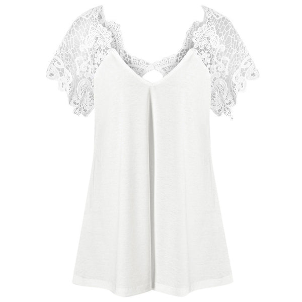 VESTLINDA Plus Size 5XL Lace Blouse Cutwork V Neck Flare Sleeve Blusa Womens Clothing Blusas Mujer Blouse Femme 2017 Summer Tops