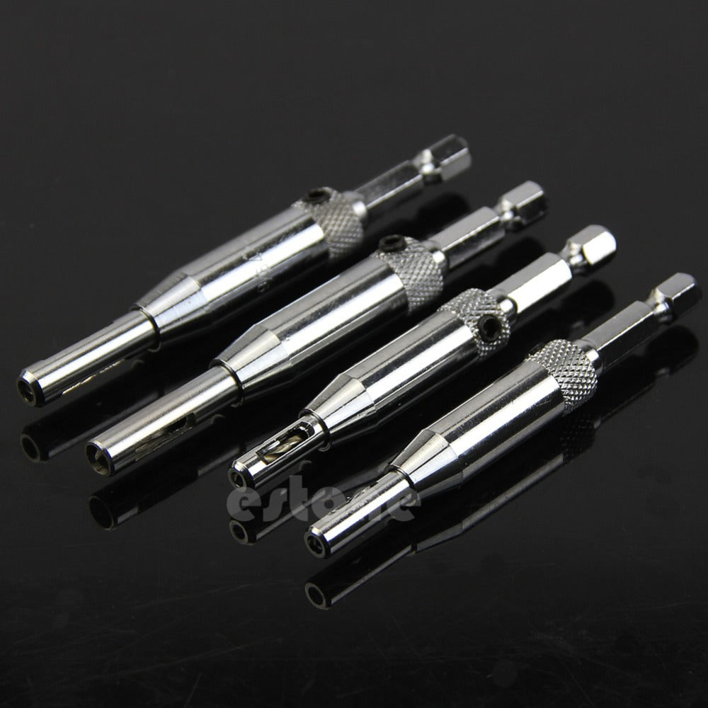 4x HSS Self Centering Hinge Drill Bits Set Door Cabinet 5/64" 7/64" 9/64" 11/64" -Y103