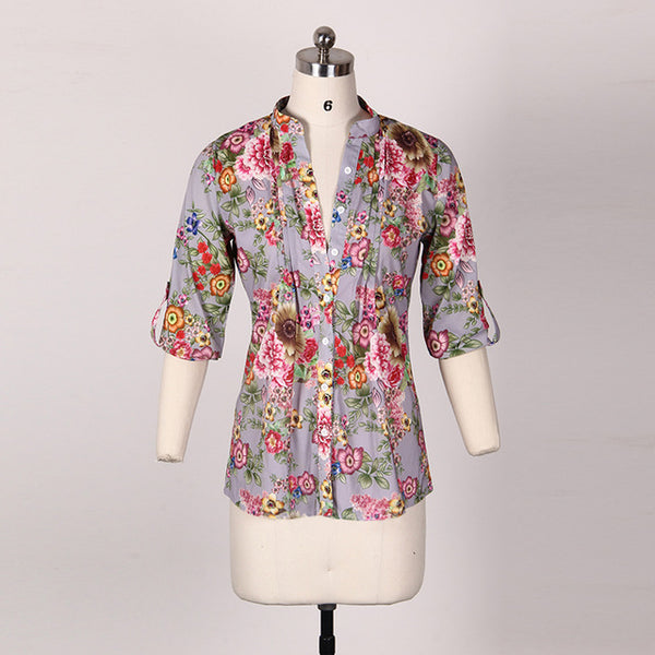 2017 Plus Size Women Blouses Sexy V neck Long Sleeve Shirts Women New Brand Shirt With Dot Florals Womens Blouse Chiffon LJ8126U