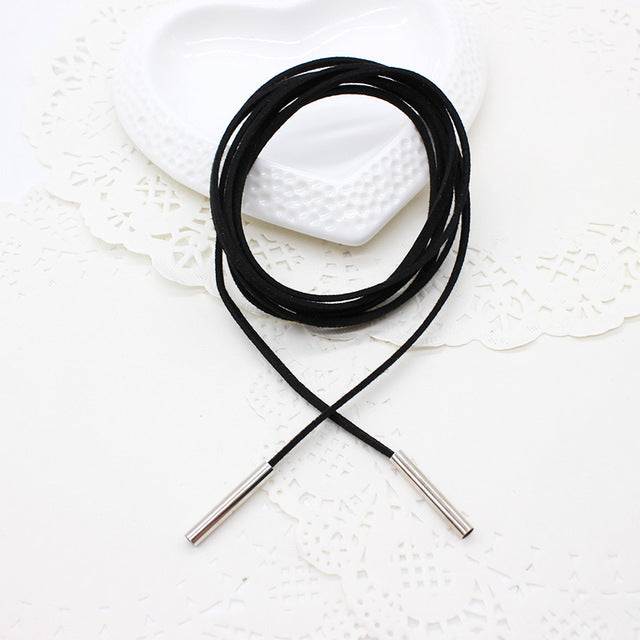 Fashion bohemia Black leather choker Necklace Velvet layer torque hollow tube statement Long rope collier Gothic Charms jewelry