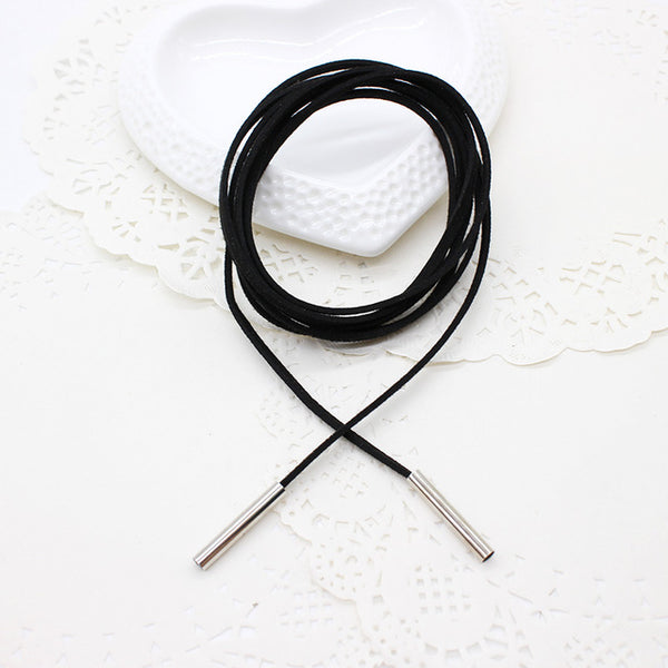 Fashion bohemia Black leather choker Necklace Velvet layer torque hollow tube statement Long rope collier Gothic Charms jewelry