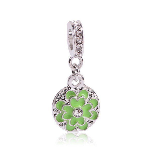 Lovely Green Beads Fit Original Pandora Bracelet Necklace Big Hole Diy Charms For Women Enamel Heart Shape Pendant For Girl Gift