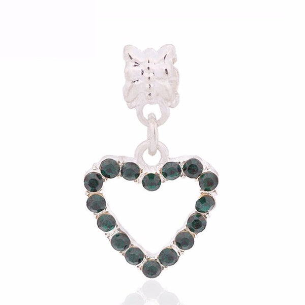 Lovely Green Beads Fit Original Pandora Bracelet Necklace Big Hole Diy Charms For Women Enamel Heart Shape Pendant For Girl Gift