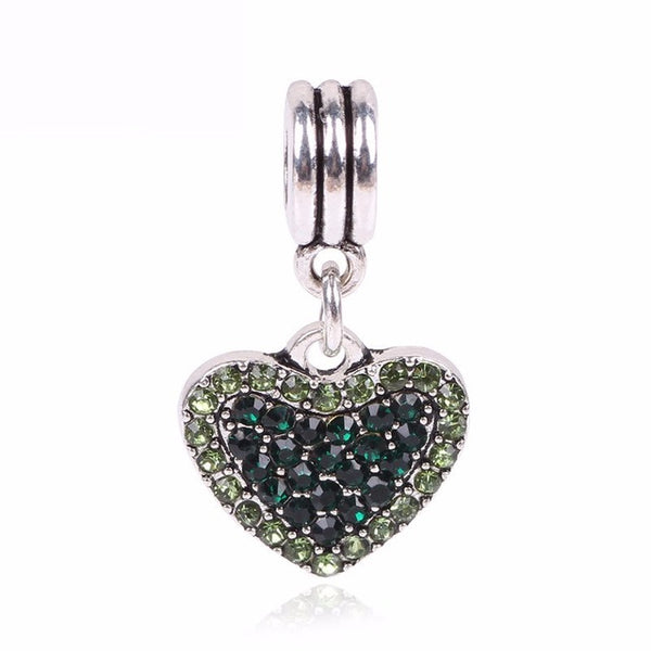 Lovely Green Beads Fit Original Pandora Bracelet Necklace Big Hole Diy Charms For Women Enamel Heart Shape Pendant For Girl Gift