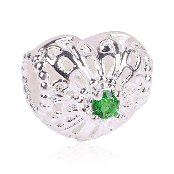 Lovely Green Beads Fit Original Pandora Bracelet Necklace Big Hole Diy Charms For Women Enamel Heart Shape Pendant For Girl Gift