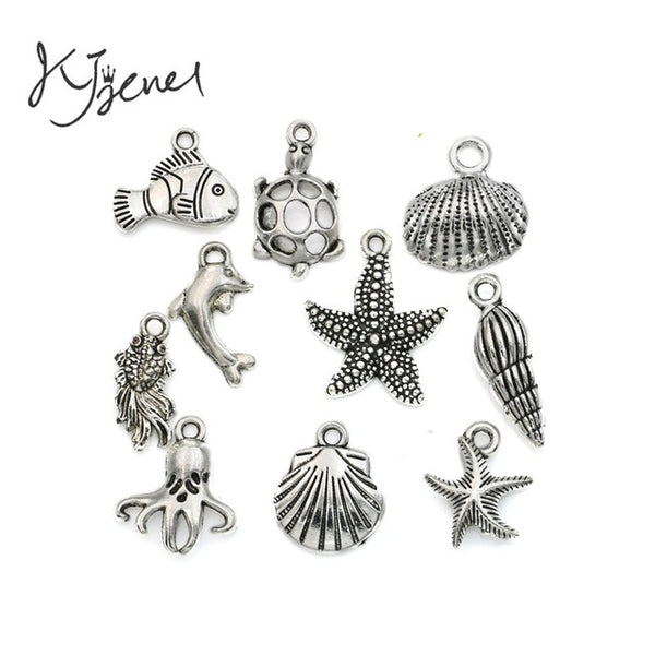 Mixed Tibetan Silver Plated Ocean Dolphin Hippocampus Penguin Shell Charms Pendant Jewelry Making Diy Charm Handmade Crafts c019