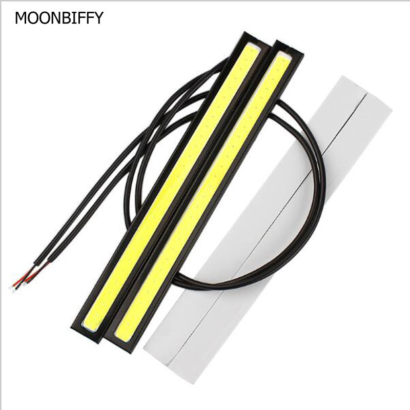MOONBIFFY 1Pcs Car styling Ultra Bright 12W LED Daytime Running lights DC 12V 17cm Waterproof Auto Car DRL COB Driving Fog lamp