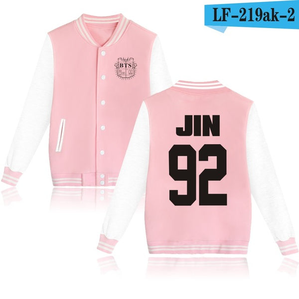 LUCKYFRIDAYF Women Kpop BTS Bangtan Boys Baseball Uniform Jungkook Jhope Jin Jimin V Suga Long Sleeve Jacket Casual Sweatshirt