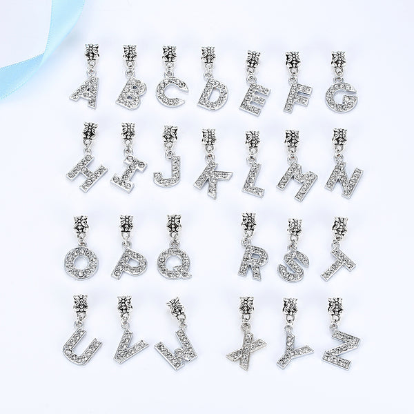 2017 Hot Sale Alloy Bead Charm Letter Of The Alphabet With Crystal Pendant Beads Fit Pandora Bracelets & Bangles DIY Jewelry