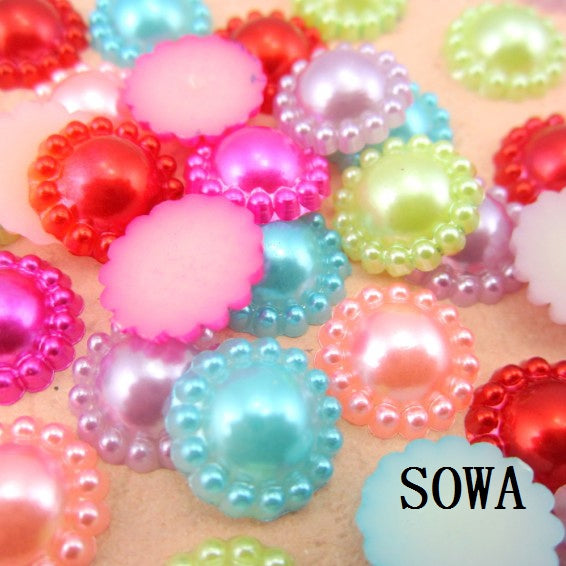 Free Shipping 144Pcs/lot 10mm Imitation Pearls Half Round Flatback Flower Beads Wedding Cards Embellishments DIY Decoration