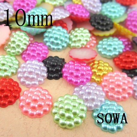 Free Shipping 144Pcs/lot 10mm Imitation Pearls Half Round Flatback Flower Beads Wedding Cards Embellishments DIY Decoration