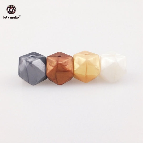 Let's Make Silicone Beads Teether Mix , 50pc Large Purple Geometric Hexagon DIY Necklace Bracelet Baby Teething Beads