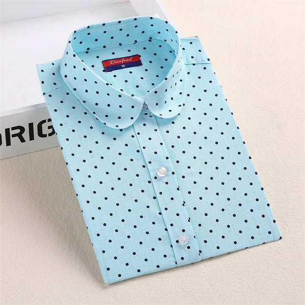 Dioufond Polka Dot Shirts Women Cotton Blouses Long Sleeve Ladies Tops Collar Shirt Female Plus Size 5XL Blusas Women Clothing