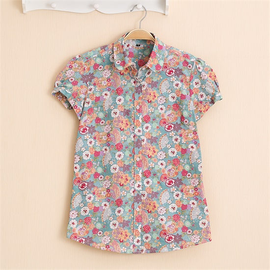 Summer Short Sleeve Beach Shirt Women Floral Blouses Print Cotton Tops Ladies Short Blusas Plus Size Women Clothes Fashion Shirt