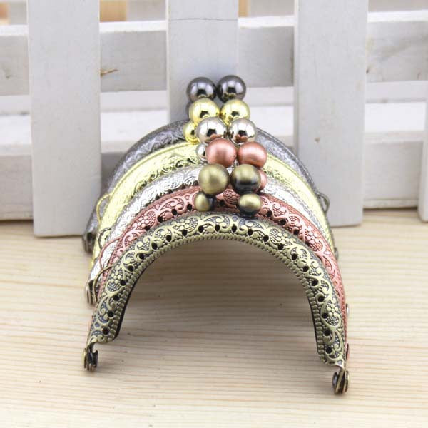 k155 Silver/ gun black/Red bronze/bronze/golden 6.5 gourd head knurling Mini Semicircle Coins Purse Frames Metal Kiss Clasp Bags