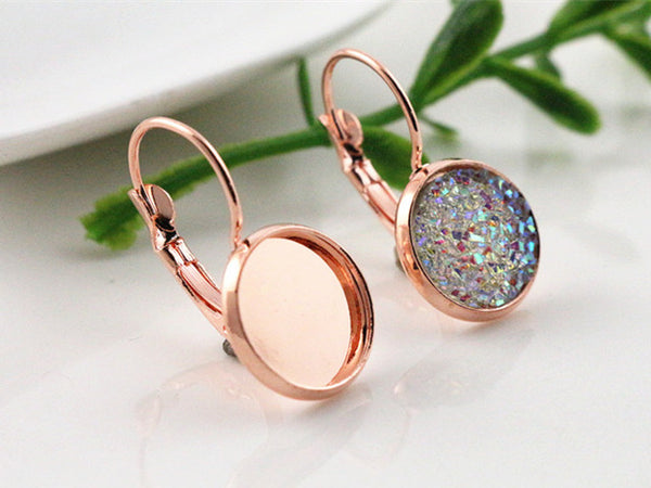 12mm 10pcs 19 Colors Plated French Lever Back Earrings Blank/Base,Fit 12mm Glass Cabochons,Buttons;Earring Bezels