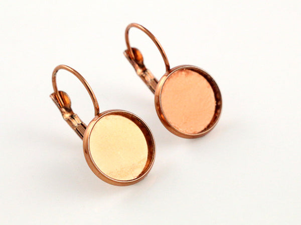 12mm 10pcs 19 Colors Plated French Lever Back Earrings Blank/Base,Fit 12mm Glass Cabochons,Buttons;Earring Bezels