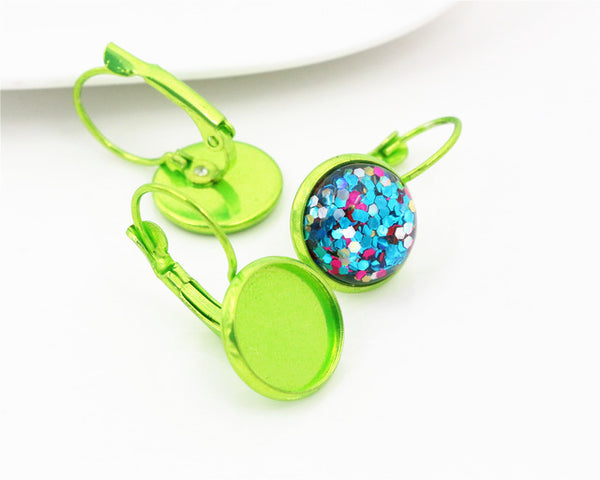 12mm 10pcs 19 Colors Plated French Lever Back Earrings Blank/Base,Fit 12mm Glass Cabochons,Buttons;Earring Bezels