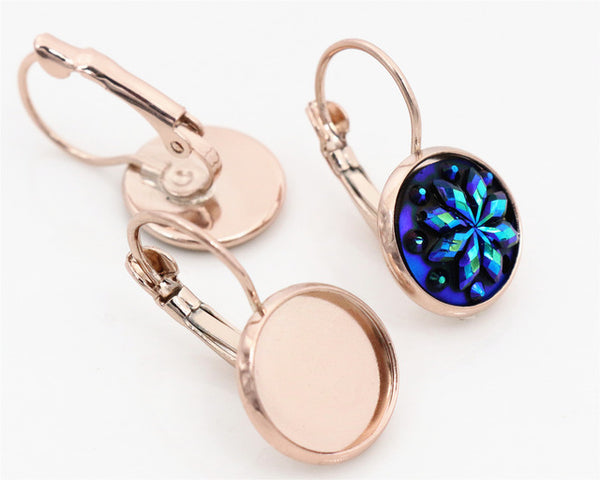 12mm 10pcs 19 Colors Plated French Lever Back Earrings Blank/Base,Fit 12mm Glass Cabochons,Buttons;Earring Bezels