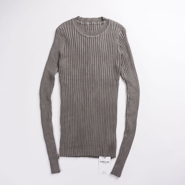 Women Sweater Pullover Basic Knitted Tops Solid Crew Neck Essential Jumper Long Sleeve Ribbed Sweaters Autumn Winter 2017