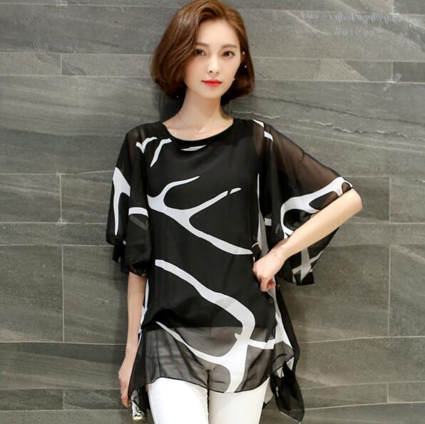 Women Blouses 2017 Casual Summer Korean Loose Elegant Chiffon Blouse Short Sleeve Plus Size Women Clothing White Women Shirt