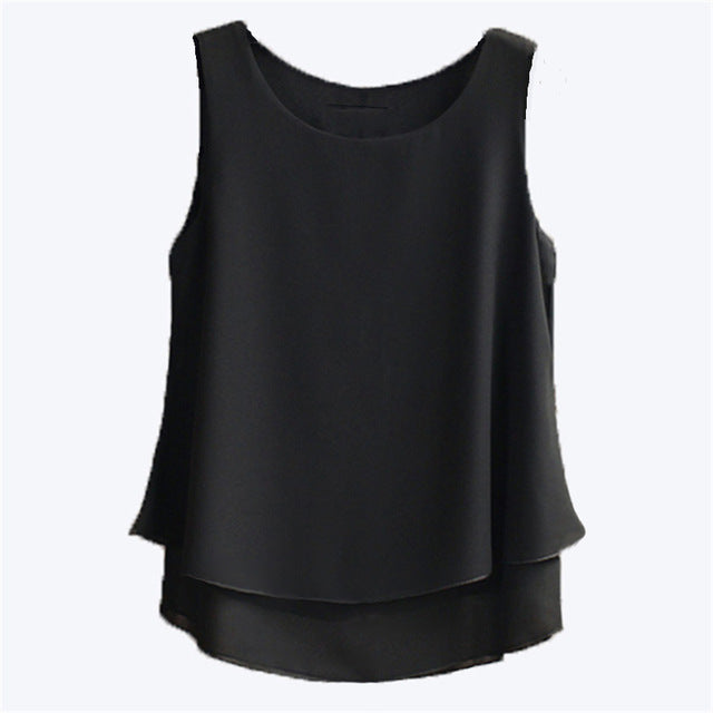 New Womens Tops Fashion 2017 Women Summer Chiffon Blouse Plus Size S-5XL Sleeveless Casual Shirt  Black White Red Blue Pink