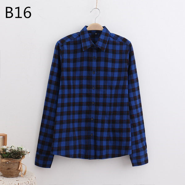 S-5XL Large Size Spring Autumn Blouse Casual Big Size Shirt Cotton Top Lapel Plaid Shirt Outwear Plus Size Women Clothing Blusas
