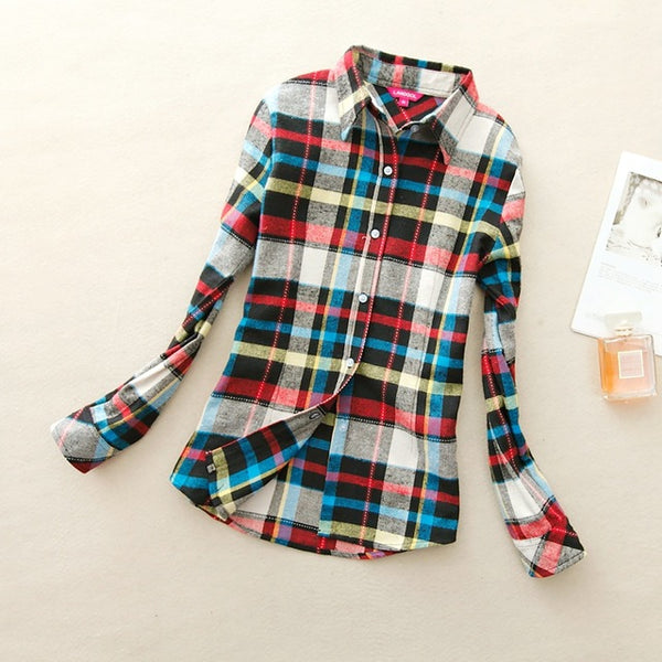 Women's Shirts 2017 autumn and winter female shirt plaid shirt women slim long sleeve cotton Blouse top female outerwear