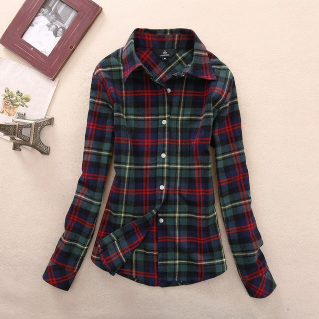 Women's Shirts 2017 autumn and winter female shirt plaid shirt women slim long sleeve cotton Blouse top female outerwear