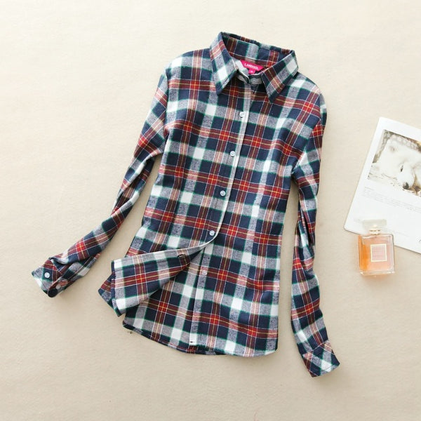 Women's Shirts 2017 autumn and winter female shirt plaid shirt women slim long sleeve cotton Blouse top female outerwear