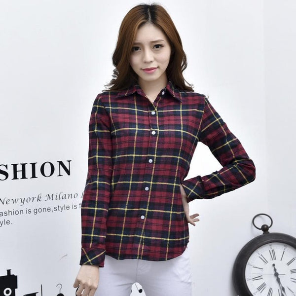 Women's Shirts 2017 autumn and winter female shirt plaid shirt women slim long sleeve cotton Blouse top female outerwear