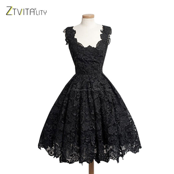 ZTVitality Vestidos 2017 Elegant Lace Patchwork Solid Sleeveless A-Line Fashion Dress Sexy Slim Party Dresses Vestido De Festa
