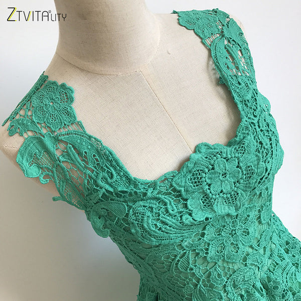ZTVitality Vestidos 2017 Elegant Lace Patchwork Solid Sleeveless A-Line Fashion Dress Sexy Slim Party Dresses Vestido De Festa