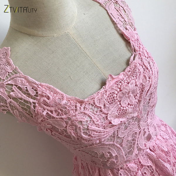 ZTVitality Vestidos 2017 Elegant Lace Patchwork Solid Sleeveless A-Line Fashion Dress Sexy Slim Party Dresses Vestido De Festa