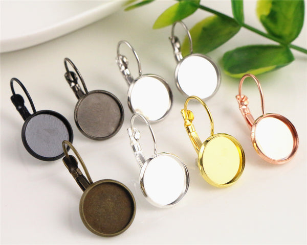 12mm 10pcs Classic Color Series French Lever Back Earrings Blank/Base,fit 12MM glass cabochons,buttons;earring bezels