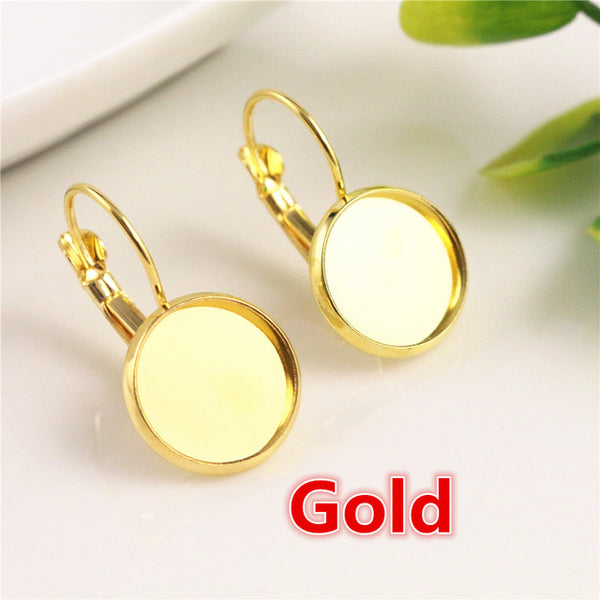 12mm 10pcs Classic Color Series French Lever Back Earrings Blank/Base,fit 12MM glass cabochons,buttons;earring bezels
